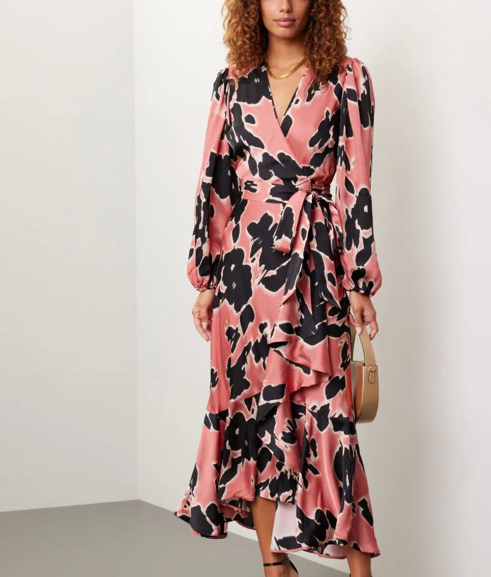 Tanya Taylor Floral Wrap Dress SIZE 12 Midi Career Pink Flattering Designer $600